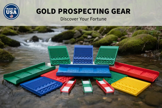 Gold prospector comparing sluice box options on a mountain stream — Hobby Miner Outlet guide