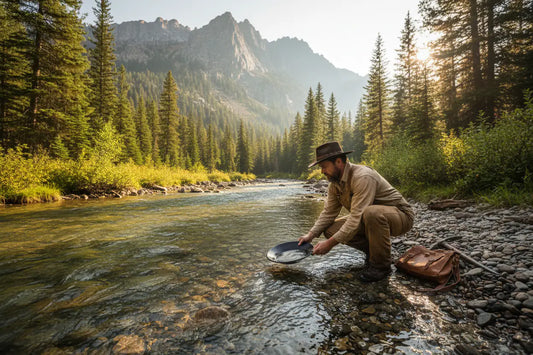 Gold prospector sampling a gravel bar in an Oregon river — Hobby Miner Outlet locations and planning guide