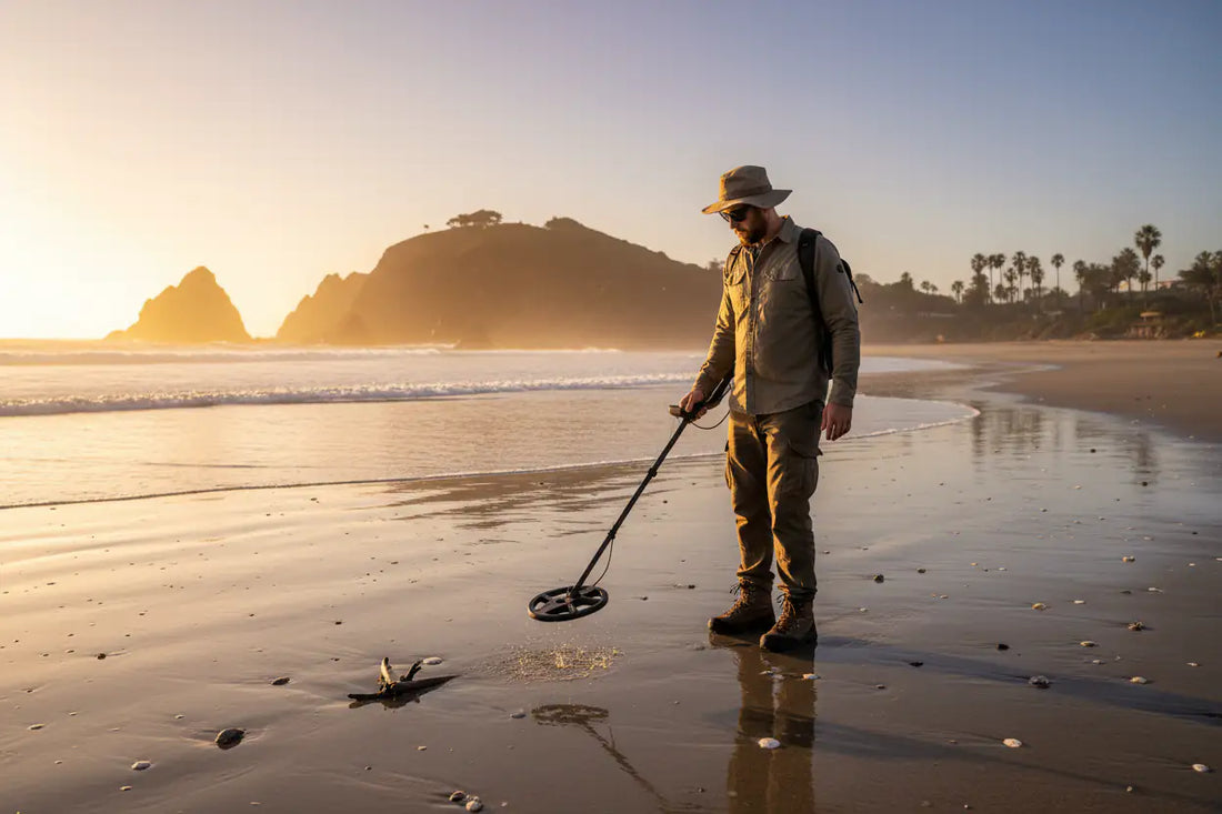 Prospector using a metal detector in an open field — Hobby Miner Outlet metal detecting guide for beginners and pros
