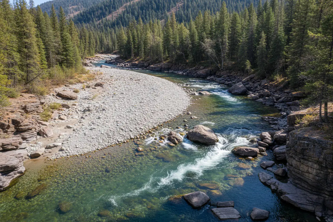 River bend showing inside curve gravel bar and gold prospecting features — Hobby Miner Outlet river reading guide