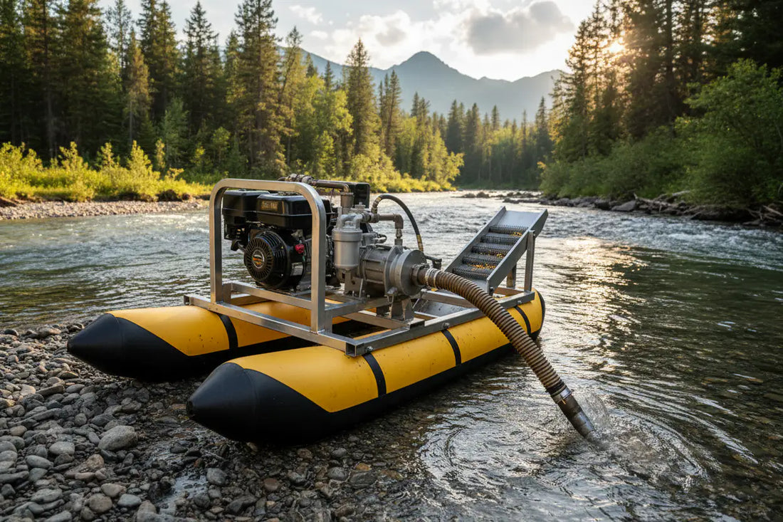 Gold prospector operating a suction dredge in a mountain river — Hobby Miner Outlet underwater prospecting guide