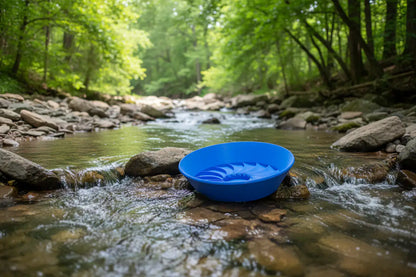 Blue Gold Wash Pan with river background