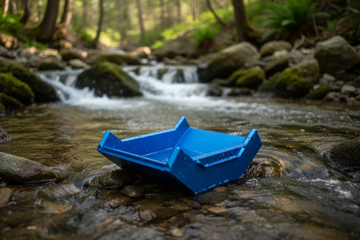 Blue Rocker Pan with river background