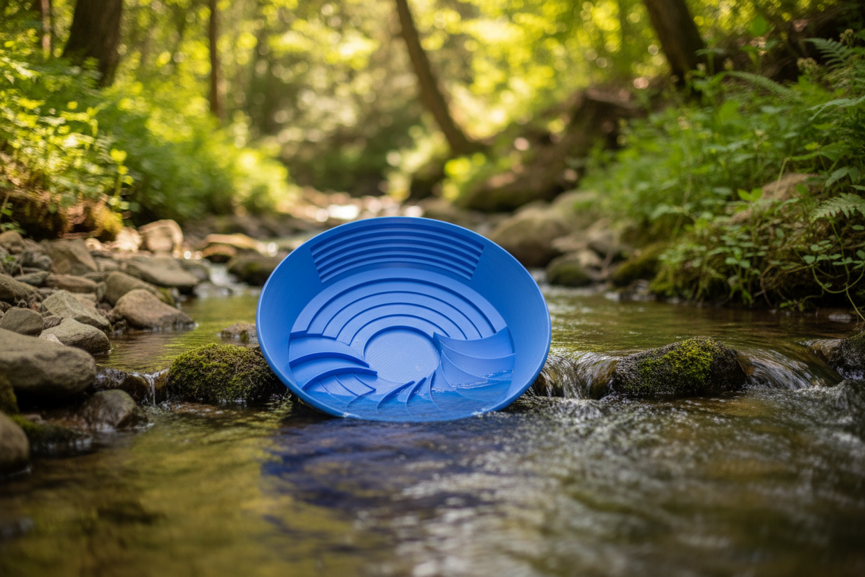 Gold Wash Pan with river background