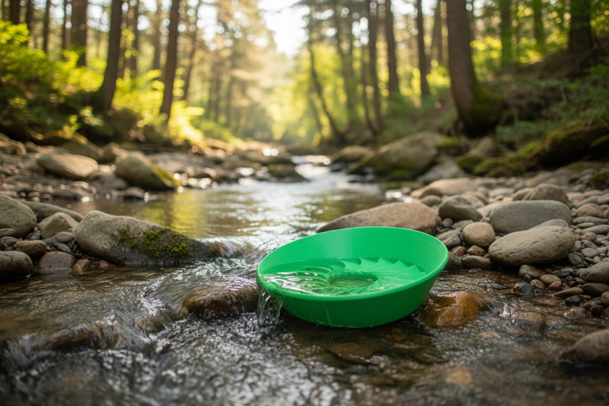 Green Gold Wash Pan with river background