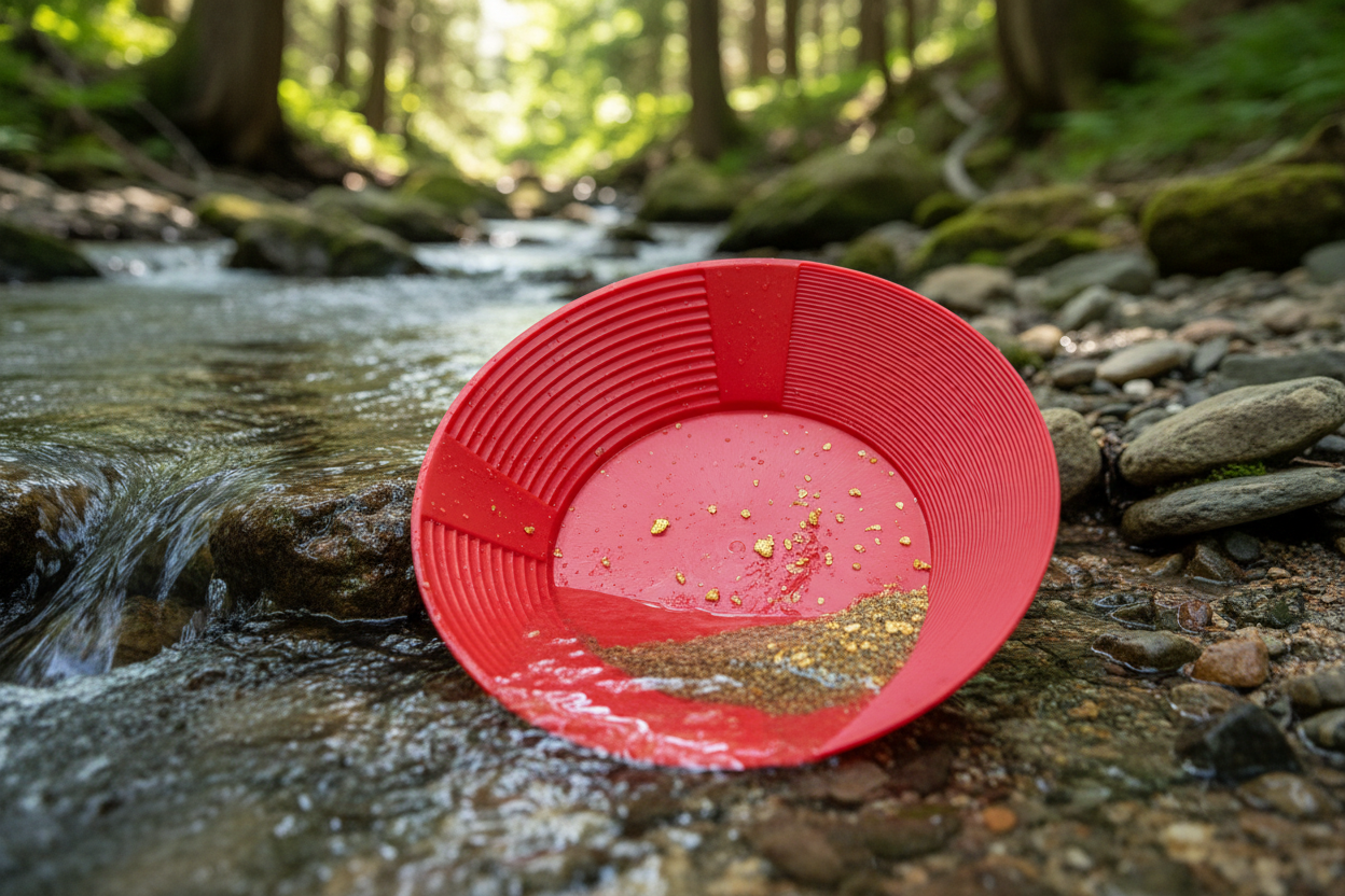 Red Basic Gold Pan with river background